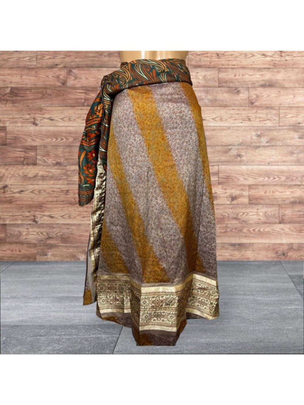 Boho Wrap Skirt Double Layer Sari One Size Multi Wear 36" Travel Resort Festival - Picture 4 of 6